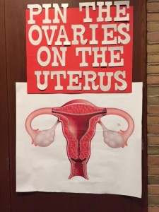One of the games at Period Party was “Pin the Ovaries on the Uterus,” a version of Pin the Tail on the Donkey. Those who successfully pinned the ovaries were awarded raffe tickets. In addition to being fun, the game aimed to combat stigmas about menstruation.
