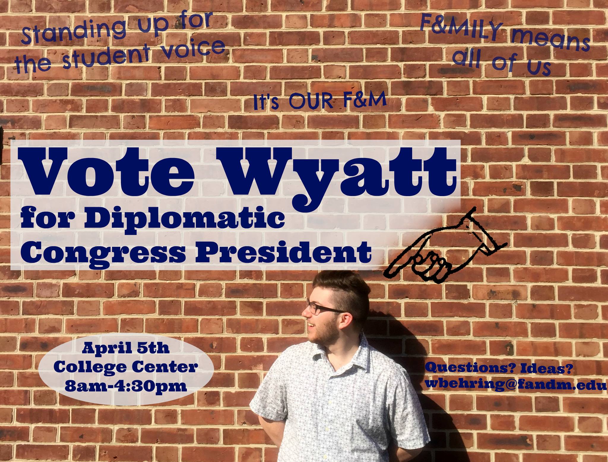 Wyatt Behringer ’18 was elected president of the Diplomatic Congress. He campaigned by using social media to broadcast his messages to students.