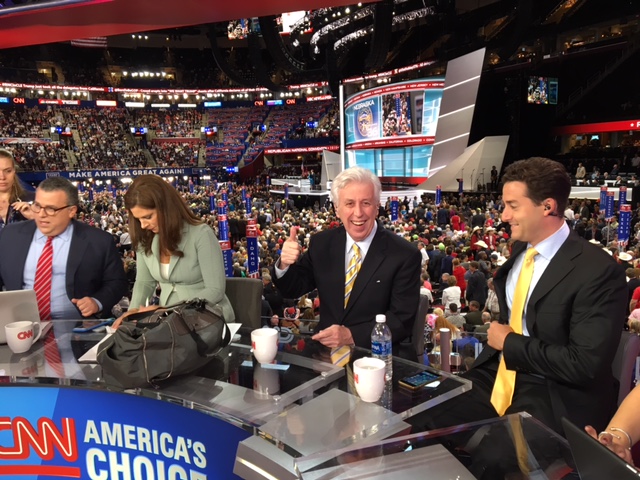 Lord on the CNN panel before going live, with CNN anchor Erin Burnett of Erin Burnett OutFront, at the 2016 GOP Convention in Cleveland, Ohio.